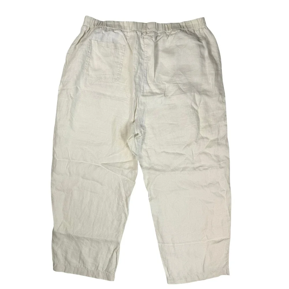 Quince Minimalist Coastal Women Cropped Wide Leg Pants Cream 100% Linen